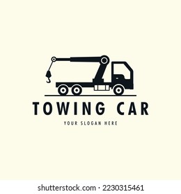 towing car vintage style logo vector icon illustration template design