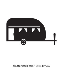 Towing Caravan Camper Trailer Icon | Black Vector Illustration |