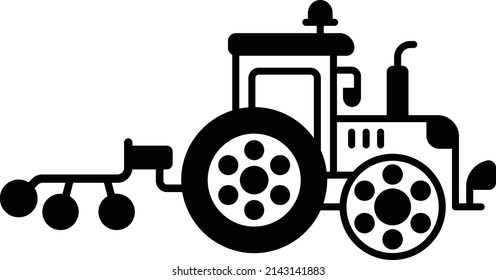 Towing Compactor Vector Icon Design, Agricultural Machinery Symbol, Industrial Agriculture Vehicles Sign, Farming Equipment Stock Illustration, Roller Tractor Concept, 