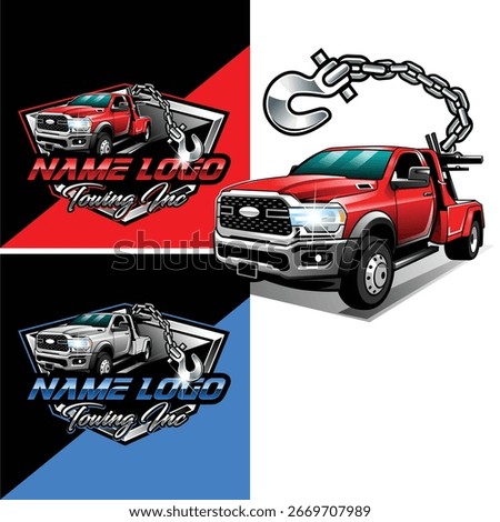 Towing company logo design vector template. Towing service and recovery logo design. Truck towing logo template
