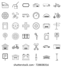 Towing icons set. Outline style of 36 towing vector icons for web isolated on white background
