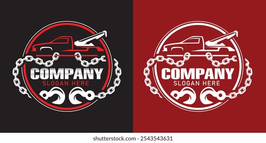 Towing and Repair Logo Design Template. Towing Car Mechanic Logo Business.