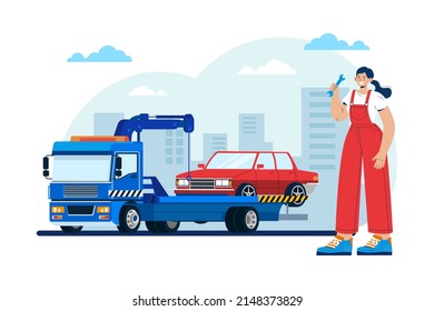 Towing Service Illustration concept. Flat illustration isolated on white background