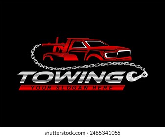 towing service logo template vector ilustration emblem badge for automotive company on black background