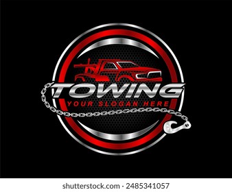 towing service logo template vector ilustration emblem badge for automotive company on black background