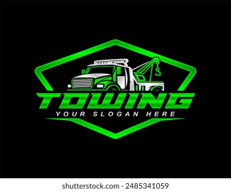 towing service logo template vector ilustration emblem badge for automotive company on black background