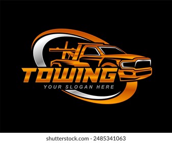 towing service logo template vector ilustration emblem badge for automotive company on black background