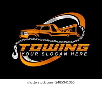 towing service logo template vector ilustration emblem badge for automotive company on black background