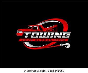 towing service logo template vector ilustration emblem badge for automotive company on black background