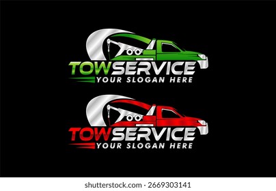 towing service logo template vector ilustration emblem badge for automotive company on black background