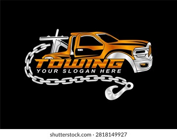 towing service logo template vector ilustration emblem badge for automotive company on black background