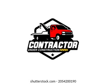 Towing service logo vector for transportation company. Heavy equipment template vector illustration for your brand.