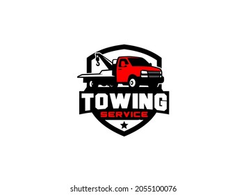 Towing service logo vector for transportation company. Heavy equipment template vector illustration for your brand.