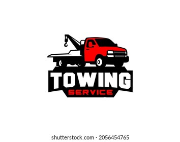 Towing service logo vector for transportation company. Heavy equipment template vector illustration for your brand.