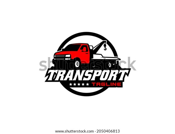 Towing\
service logo vector for transportation company. Heavy equipment\
template vector illustration for your\
brand.