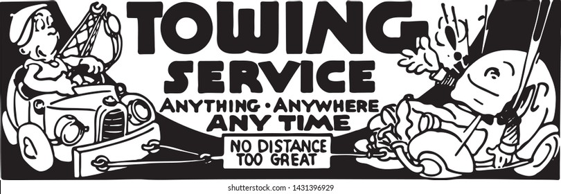 Towing Service - Retro Ad Art Banner for Automotive
