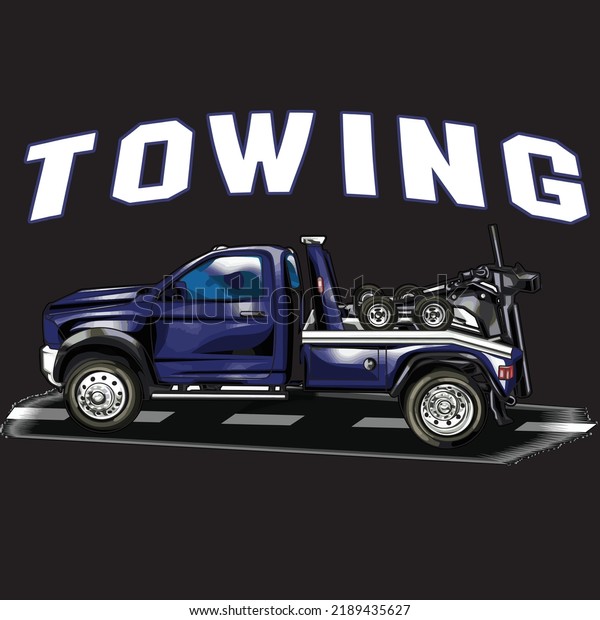 towing service truck\
isolated on black background for poster, t-shirt print, business\
element, social media content, blog, sticker, vlog, and card.\
vector illustration.