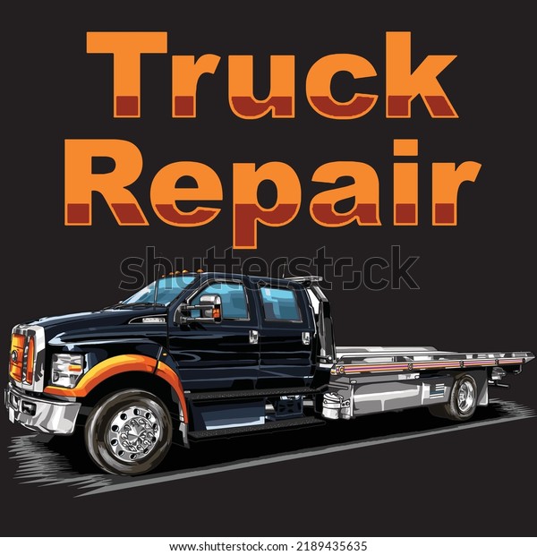 towing service truck\
isolated on black background for poster, t-shirt print, business\
element, social media content, blog, sticker, vlog, and card.\
vector illustration.