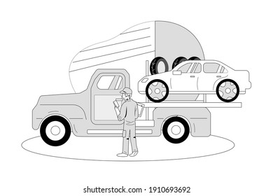 Concepto de Ilustración de vectores de servicio de remolque. Ilustración plana aislada en fondo blanco.