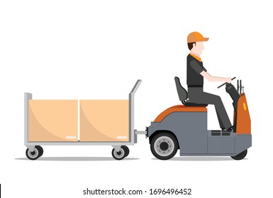 towing Tractor to moving boxes vector