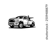 Towing truck monochrome sihouette vector illustration
