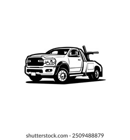 Towing truck monochrome sihouette vector illustration