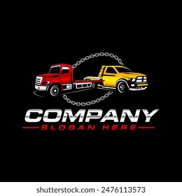 Towing truck service logo design. Wrecker and towing truck service illustration logo