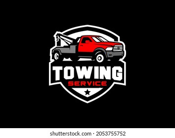 Towing truck service logo vector for transportation company. Heavy equipment template vector illustration for your brand.