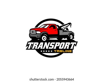 Towing truck service logo vector for transportation company. Heavy equipment template vector illustration for your brand.