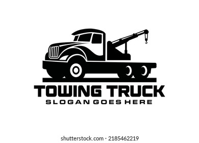 Towing truck service logo vector for transportation company. Heavy equipment template vector illustration for your brand.