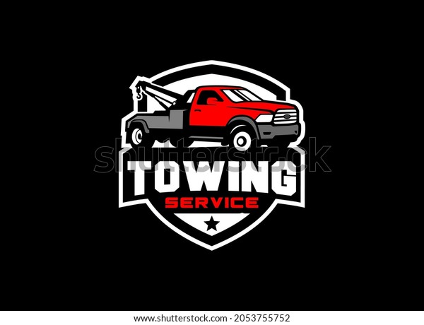 Towing truck service logo vector for\
transportation company. Heavy equipment template vector\
illustration for your\
brand.