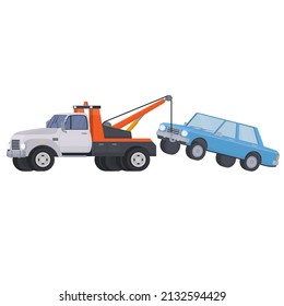 Towing vehicle. Tow truck towing a car, vector illustration