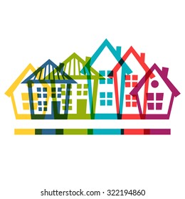 Town background design with cottages and houses.