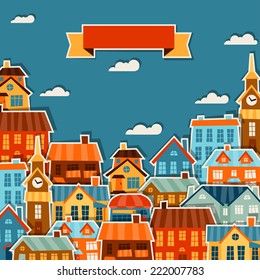 Town background design with cute colorful sticker houses.