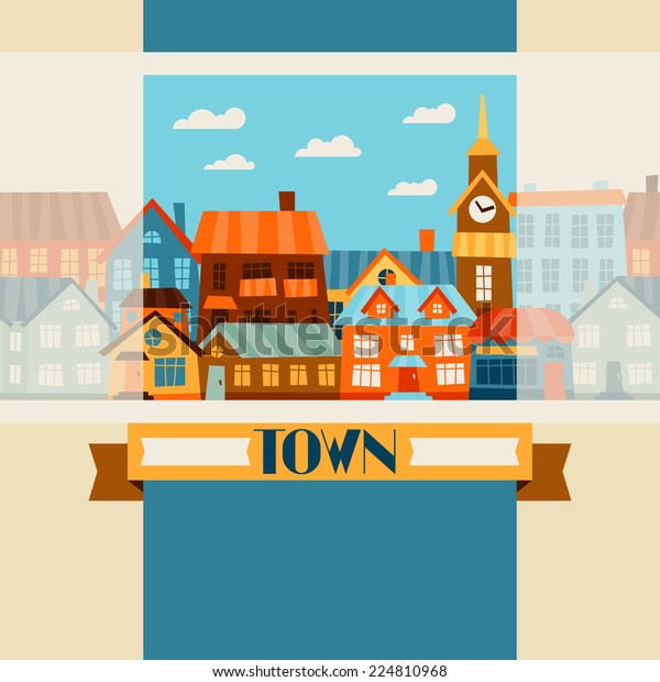 Town Background Design Cute Colorful Houses Stock Vector (Royalty Free ...