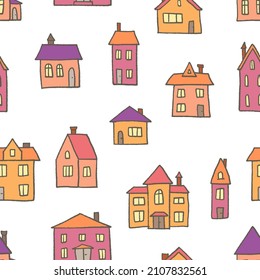 Town background. Seamless cute town vector pattern. European town.
