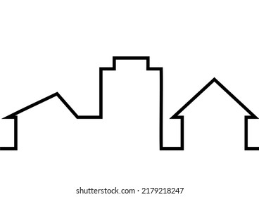 town, black contour drawing, line, vector illustration