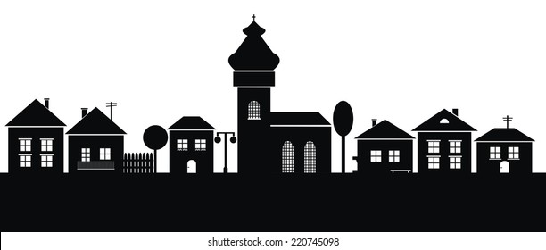 town, black silhouette, vector icon