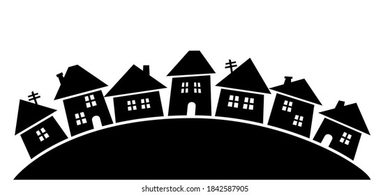 Town, black silhouette, vector illustration	