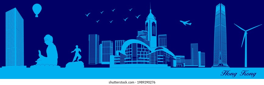 Town in blue background, 
Hong Kong