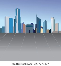 Town of blue city silhouette, vector illustration, cartoon