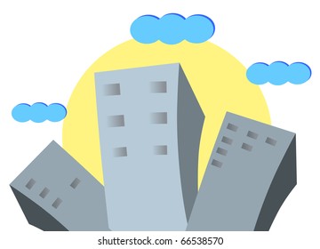 town and blue sky