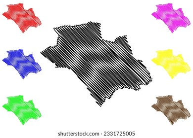 Town, borough and unitary authority of Luton (United Kingdom of Great Britain and Northern Ireland, ceremonial county Bedfordshire, Beds, England) map vector illustration, scribble sketch map