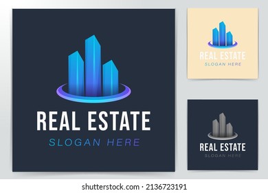 Town Building, Real Estate Logo Ideas. Inspiration logo design. Template Vector Illustration. Isolated On White Background