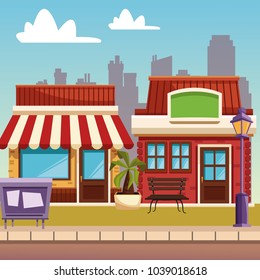 Town buildings cartoon