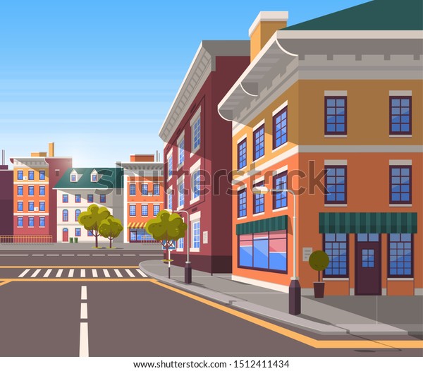 Town Buildings Empty Street 3d Look Stock Vector (Royalty Free) 1512411434