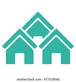 Town Buildings icon. Vector style is flat iconic symbol, cyan color, white background.