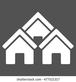 Town Buildings icon. Vector style is flat iconic symbol, white color, gray background.