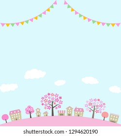 town of cherry blossom trees with decoration