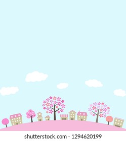town of cherry blossom trees and sky